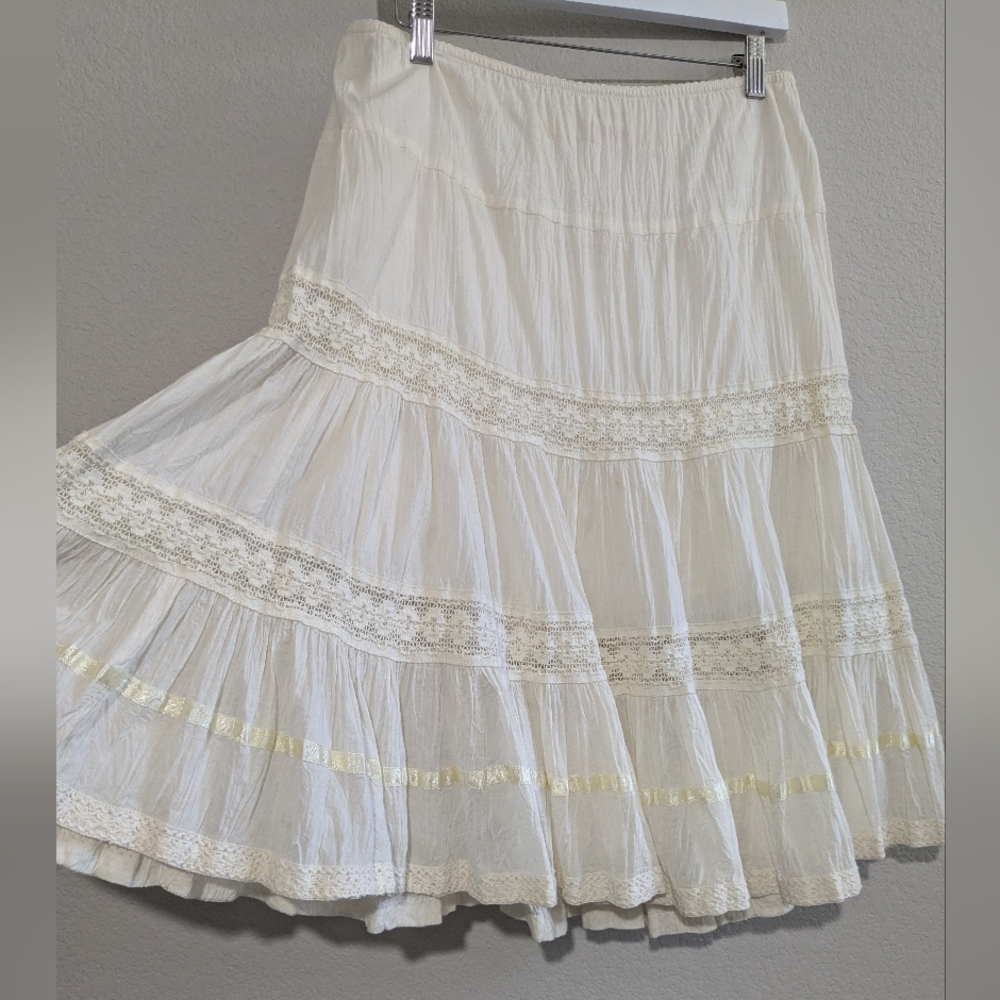 Vintage Frederick's Of Hollywood Tiered Lace Slip Skirt XS Ivory - Picture 5 of 16